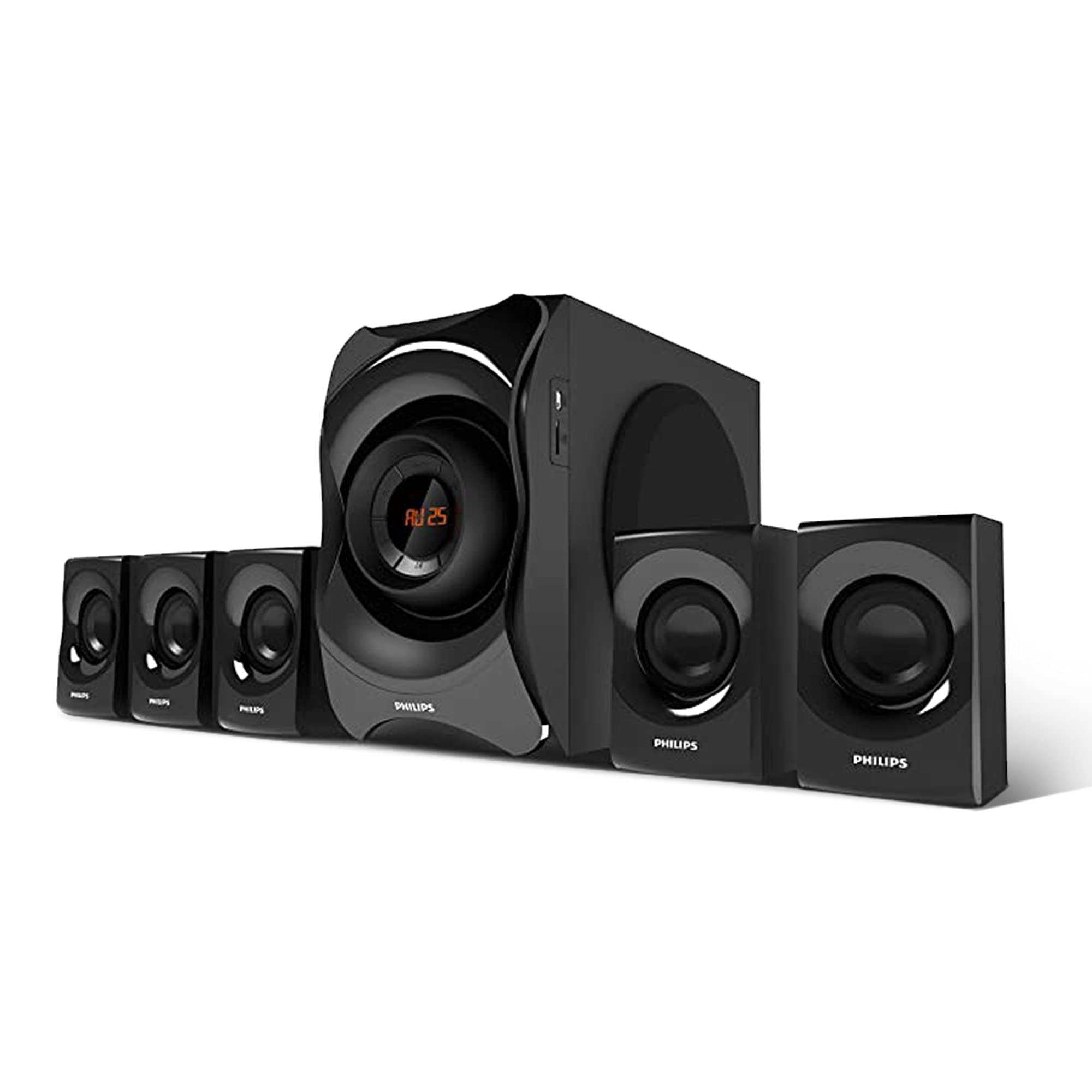 Philips Audio SPA8000B/94 5.1 Channel 120W Multimedia Speaker System with Bluetooth, 5x15W Satellite Speakers, LED Display, R