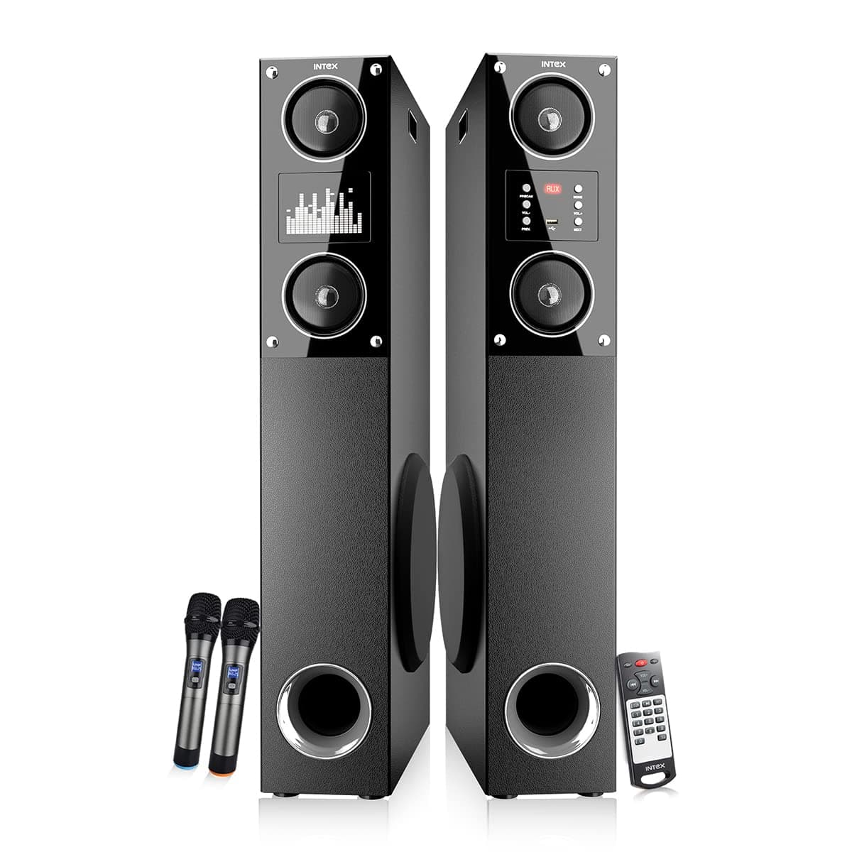 Intex TW-16000 FMUB Super Powerful 160W Sounds Output Bluetooth Tower Speaker with Recording Feature, Inbuilt Digital FM Playability, High Sensitivity Cord/Cordless Dual MIC (Black)