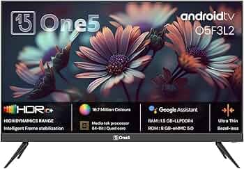 One5 109 cm (43 inches) Ultra-Thin Frameless HD Ready Smart Android LED TV O5F4L3 (Black) (2024 Model) | with Voice Assistant