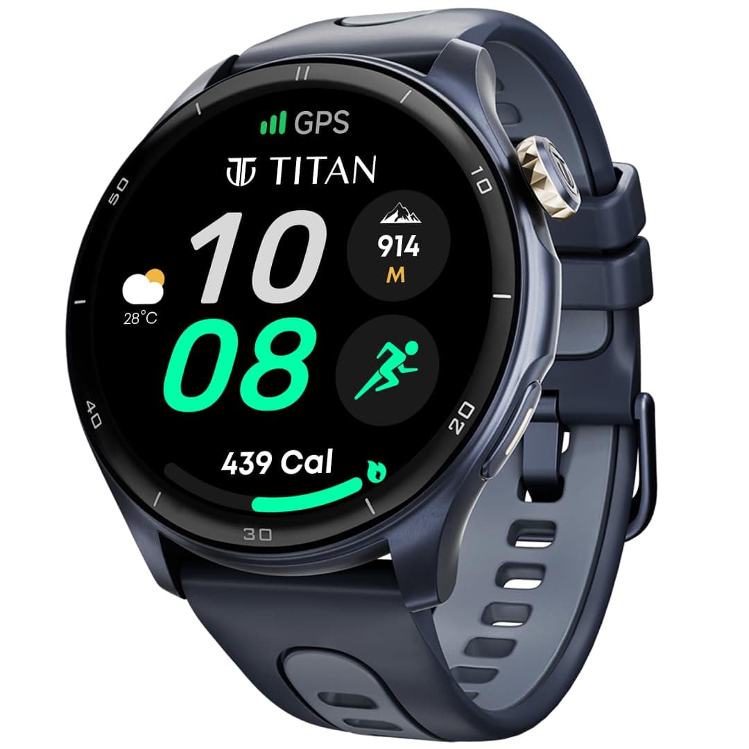 Titan Celestor Smartwatch with 1.43 AMOLED Display & AOD|60Hz Fluid Display|Advanced GPS with Altimeter, Barometer & Compass|Piezoelectric Crown|BT Ca...