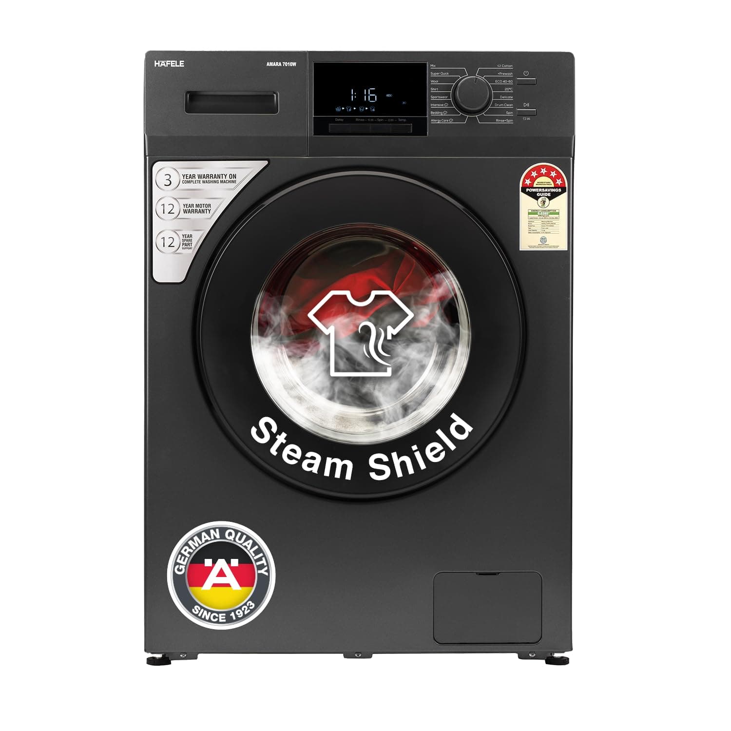 HAFELE AMARA 7 kg 5 Star, Premium Fully Automatic Front-Load washing machine engineered using German technology, comes with Steam Shield and Hexa Wash...
