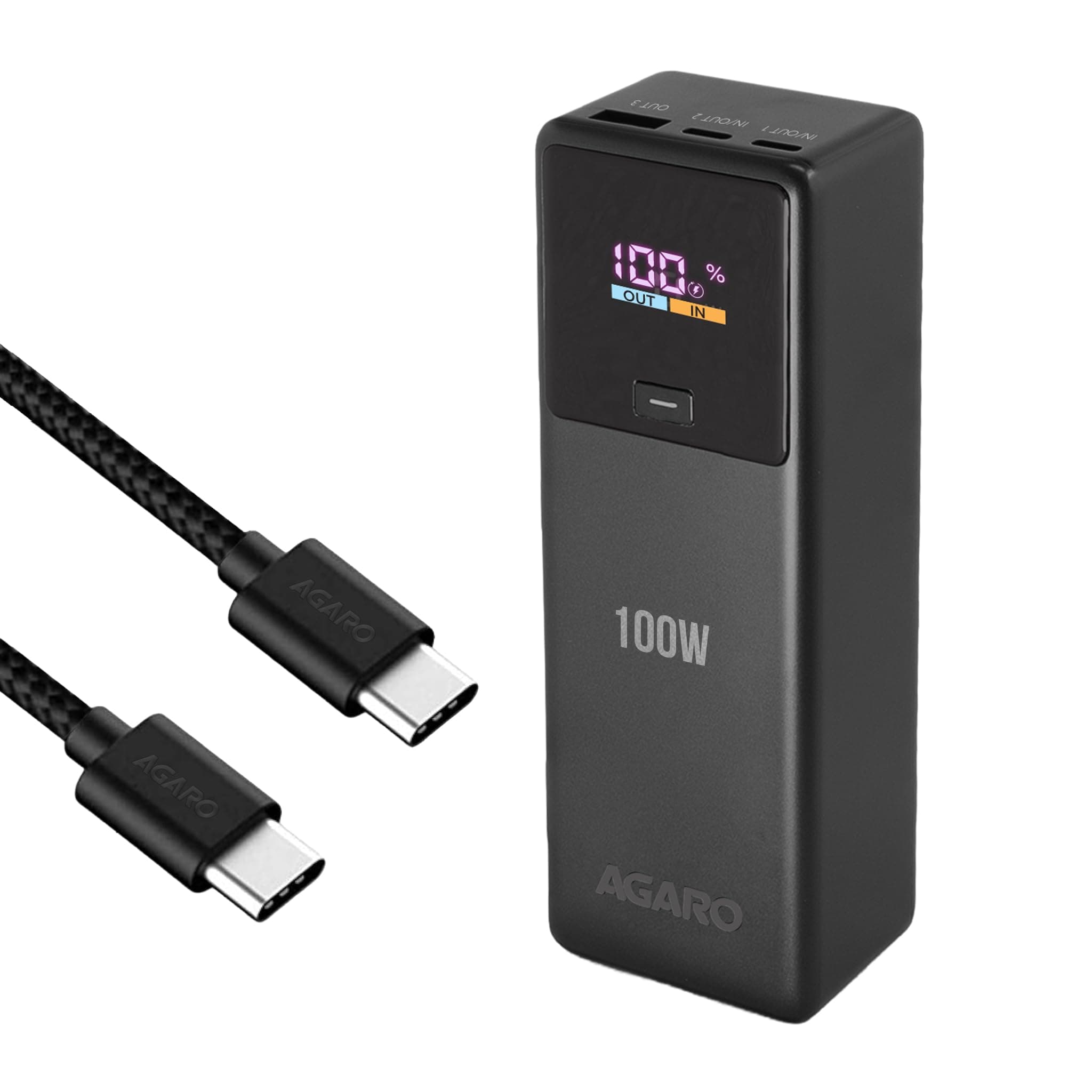 AGARO Impulse Power Bank 20000 mAh 100W 3-in-1 Power Bank with 100W PD & 33W QC Output, Fast Charge up to 3 Devices simultaneously, Compatible with La...