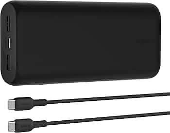Belkin 20000 mAh 20W PD 3.0 Slim Fast Charging Power Bank with 1 USB-C and 2 USB-A Ports to Charge 3 Devices Simultaneously, for iPhones, Android Phon...