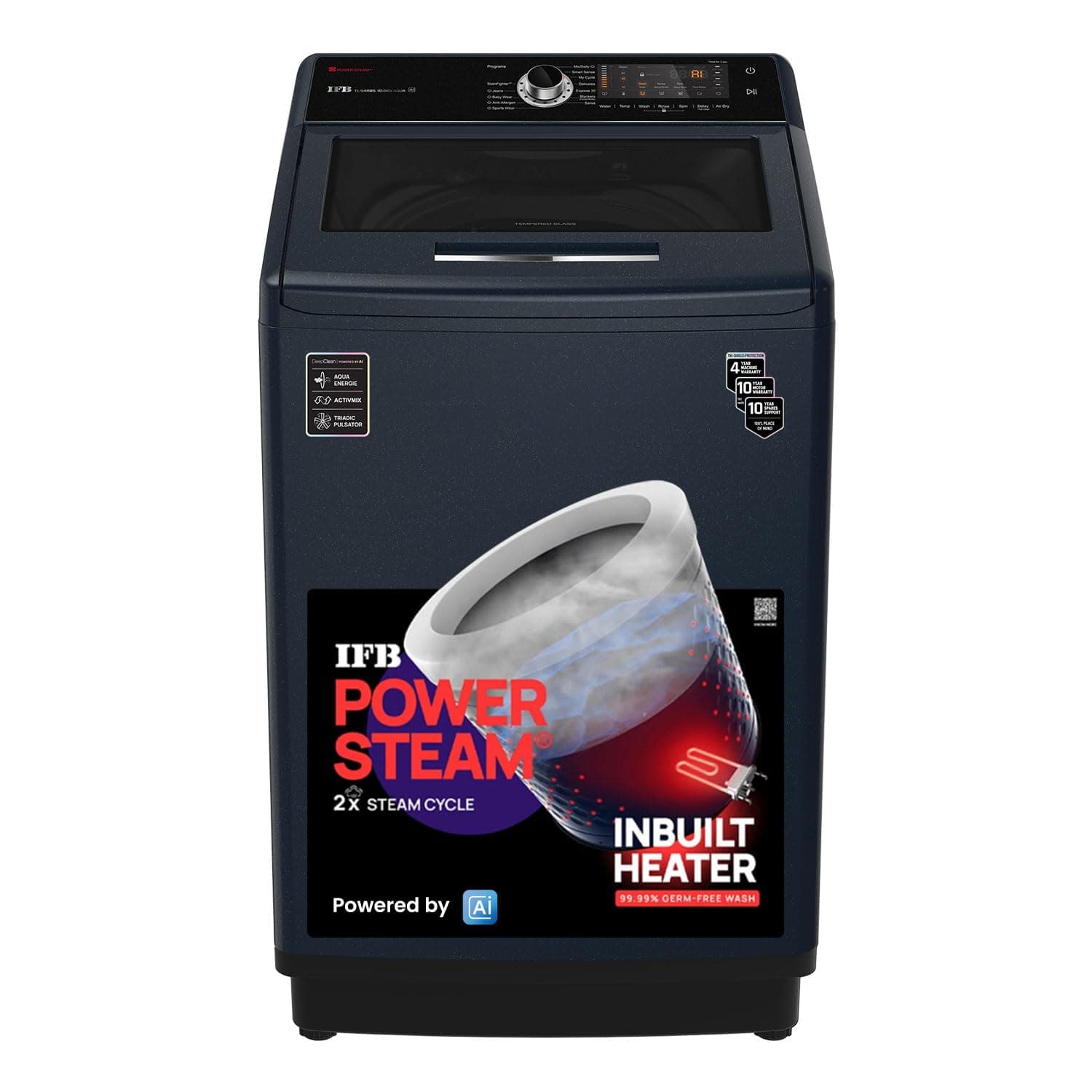 IFB 10 Kg 5 Star AI Powered Fully Automatic Top Load Washing Machine (TL S4RBS 10.0 Kg Aqua, Sparkle Silver, 2X Power Steam, 4 Years Comprehensive War...