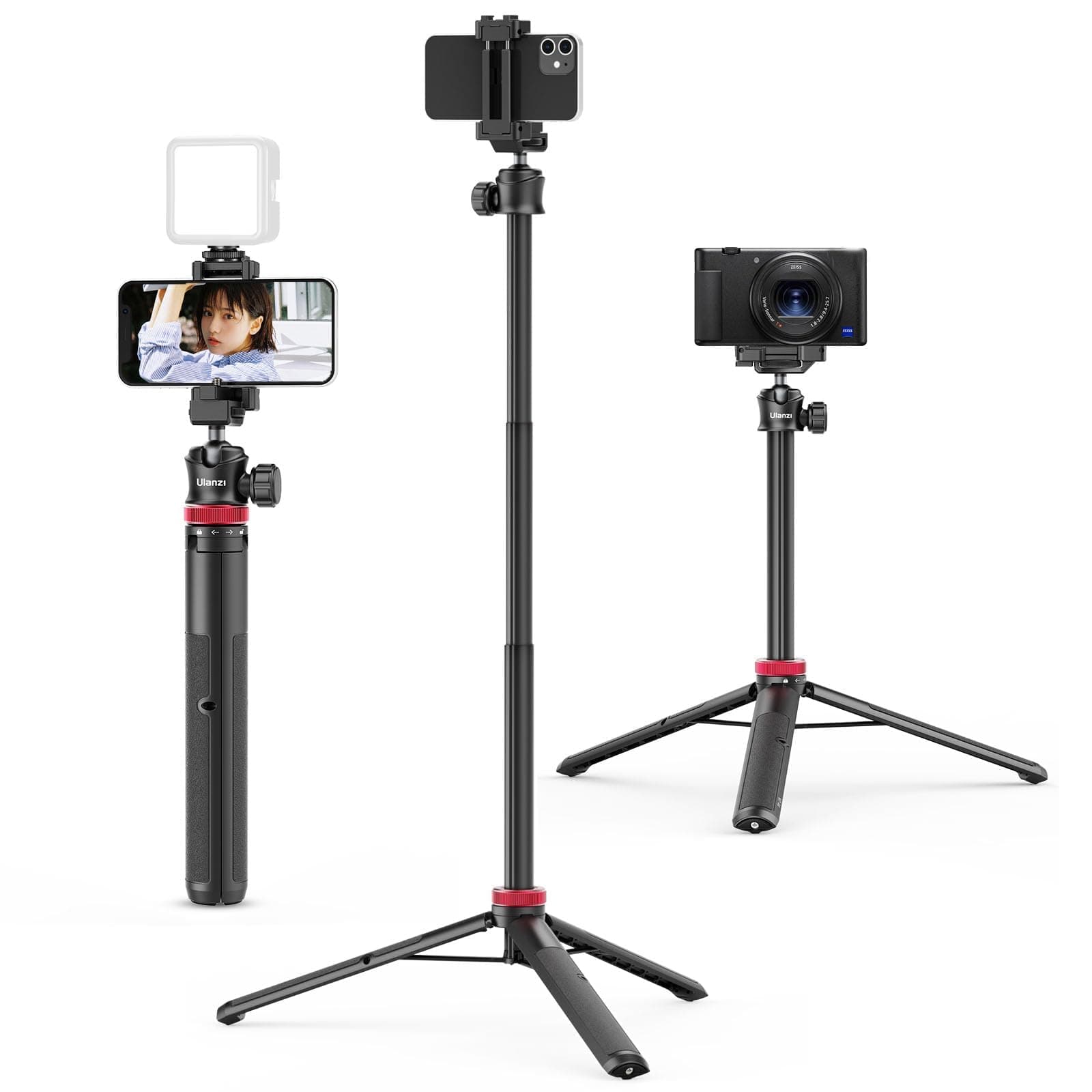 ULANZI MT-44 Extendable Phone Tripod, 44" Selfie Stick Phone Tripod Stand with 2 in 1 Phone Clip, 360° Ball Head Camera Tripod for iPhone Sony Canon GoPro, Lightweight for Travel