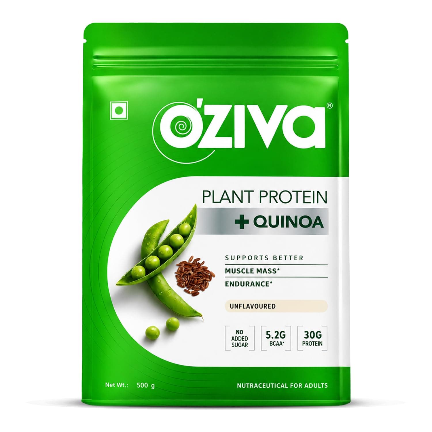 OZiva Organic Plant Protein, 500g, for Men & Women | 30g Complete Unflavoured Vegan Plant Protein for Everyday Fitness & Immunity, with Pea Protein, B