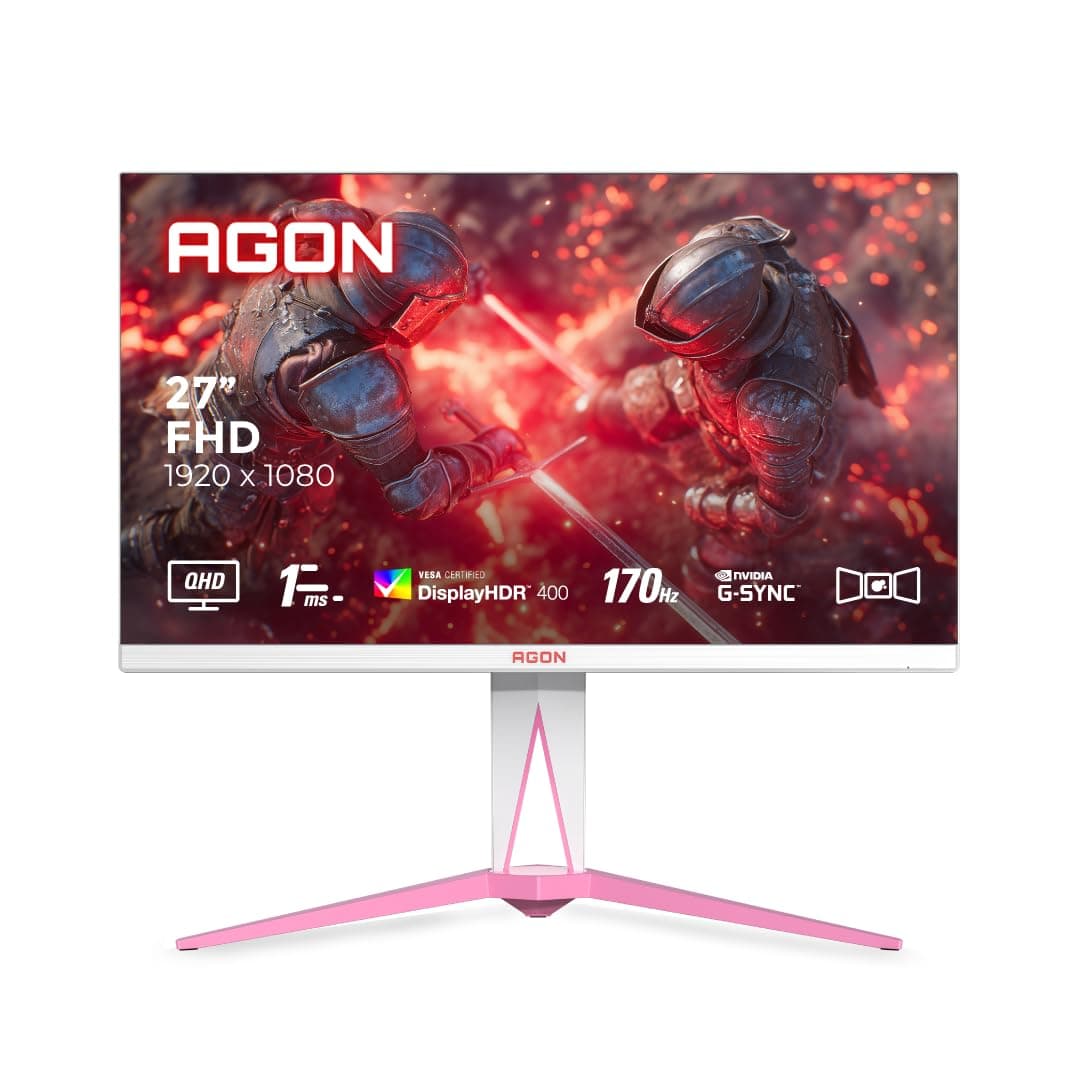 AOC AG275QXR 27" QHD White and Pink Gaming Monitor with Fast IPS, 170Hz Refresh Rate, 1ms, G-Sync Compatible, HDR400, Ligh...