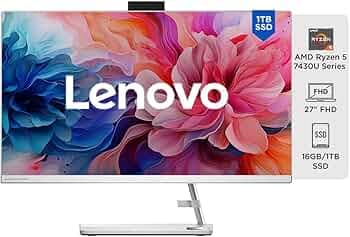 Lenovo IdeaCentre AIO 3 AMD Ryzen 5 7430U 27" FHD IPS 3-Side Edgeless All-in-One Desktop with Alexa Built-in (16GB/1TB SSD/Win11/Office 2021/5.0MP+IR ...