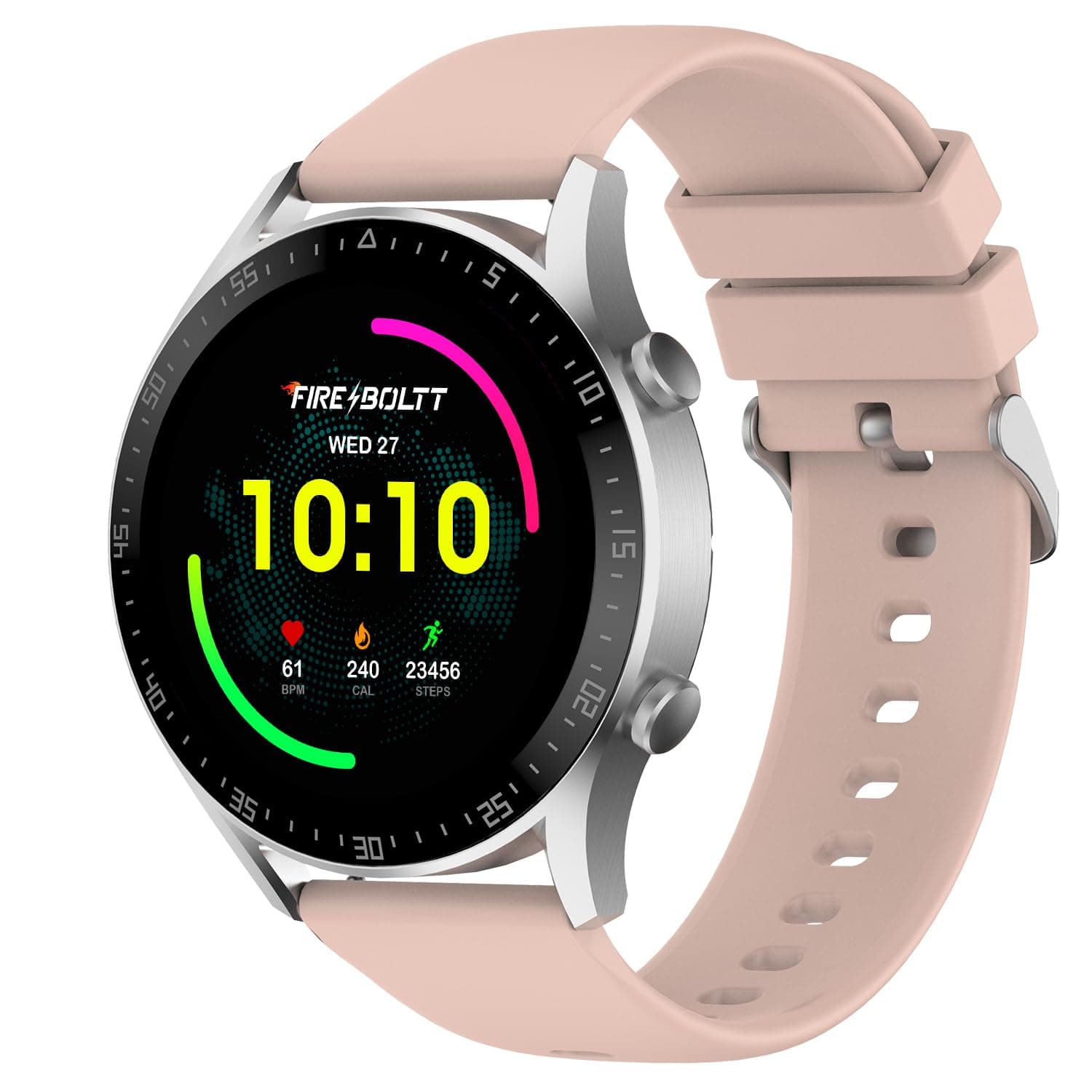 Fire-Boltt Talk 2 Bluetooth Calling with SpO2 Tracking, Full Metal Body Watch, Voice Assistance, 60 Sports Mode, in Built Mic & Speaker with Gaming & IP68 Rating Silver Pink, Free Size