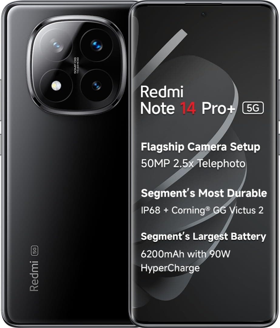 Redmi Note 14 Pro+ 5G AI Smartphone (Titan Black, 12GB RAM + 512GB Storage) | Snapdragon 7s Gen 3 Processor | AMOLED Display | Dual Nano-SIM | 6200mAh...