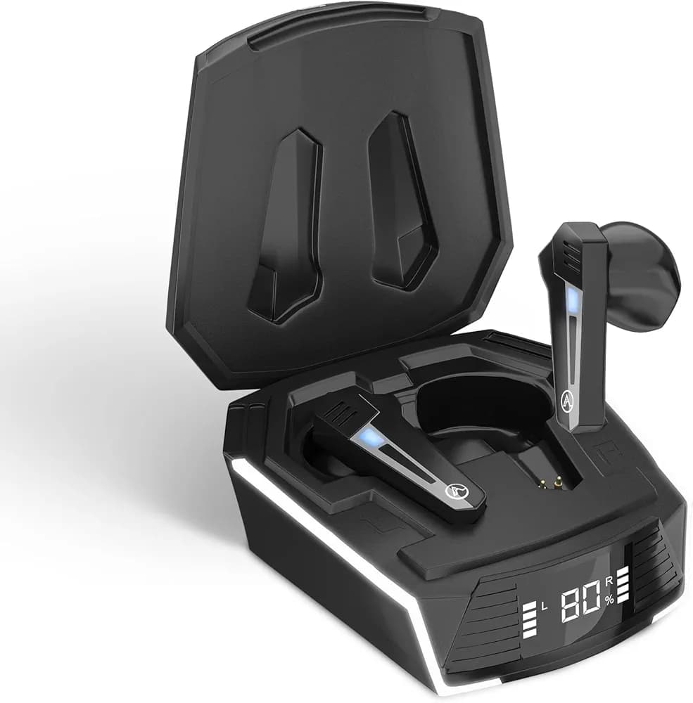 AMS Transformer Series Gaming TWS Earbuds with LED Battery Indicator, Ultra-Long Playtime, Built-in Microphone with Deep Bass for Gaming (X-14-Black)