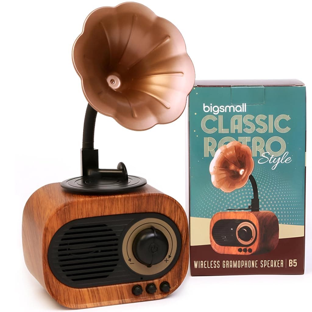 Bigsmall Vintage Rechargeble Gramophone Bluetooth Speaker for Home.(18 cm Height) Battery Capacity: 1200mAh