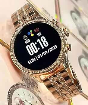 Olivepranc Gen 9 Diamond Strap HD Display Smartwatch for Women, 2 Straps, Bluetooth Calling, Rose Gold Strap