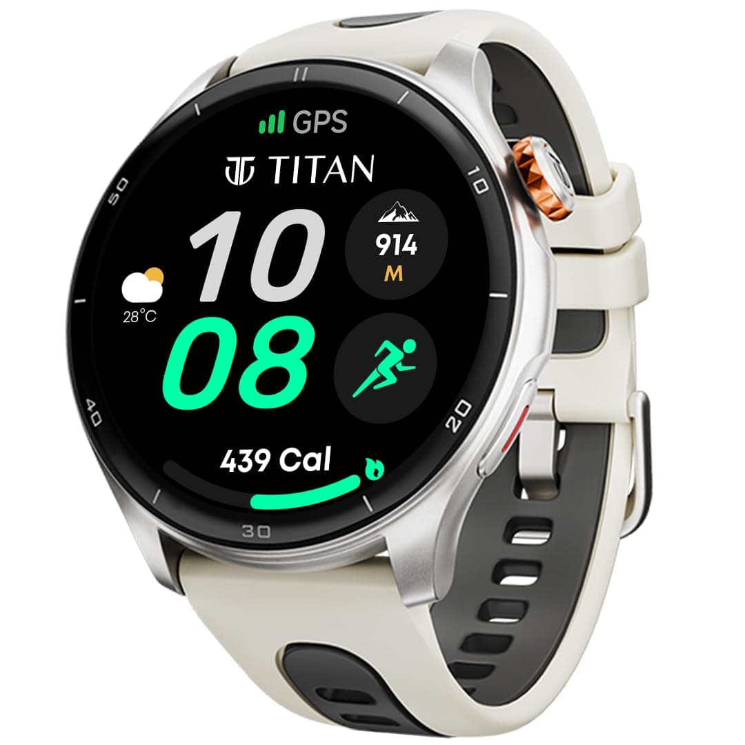 Titan Celestor Smartwatch with 1.43 AMOLED Display & AOD|60Hz Fluid Display|Advanced GPS with Altimeter, Barometer & Compass|Piezoelectric Crown|BT Ca...