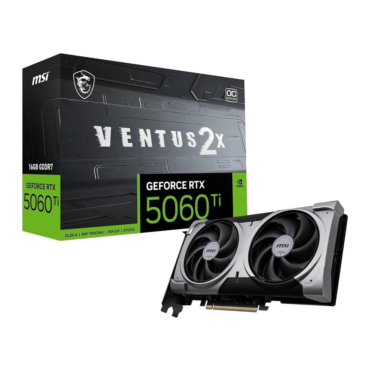 TUD7 RTX 5060 Ti 16G Ventus 2X OC Plus Graphic Card - NVIDIA GeForce RTX 5060 Ti GPU, 16GB GDDR7 128-bit Memory, 28 Gbps, PCI Express Gen 5 x16 Interf...