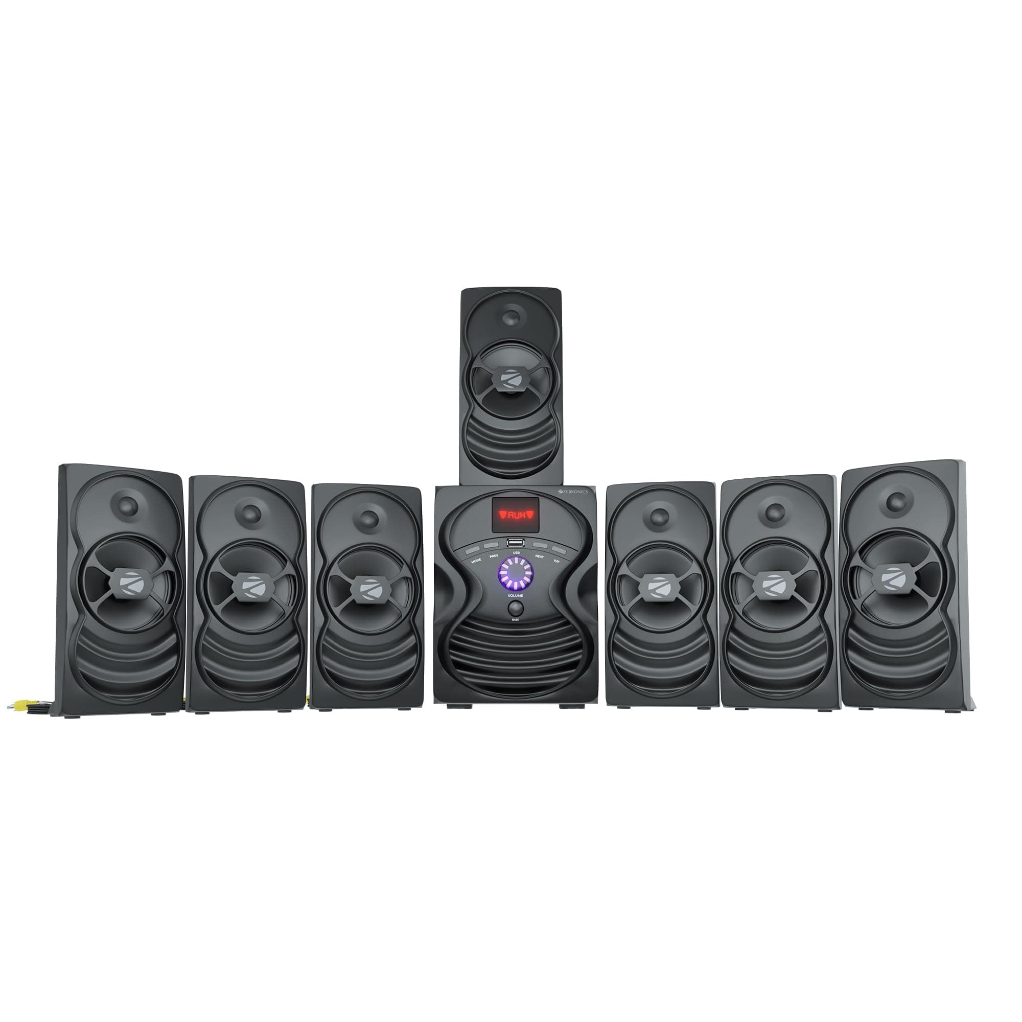 ZEBRONICS Omega 7.1 Speaker 120W with 7 Satellites & Subwoofer, Bluetooth, USB, AUX, Volume & Bass Control