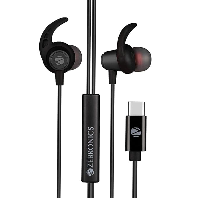 ZEBRONICS Zeb-Buds C in Ear Type C Wired Earphones with Mic, Metallic Design, 10mm Drivers, in Line Mic & Volume Controller, 1.2 Metre Cable (Black) I