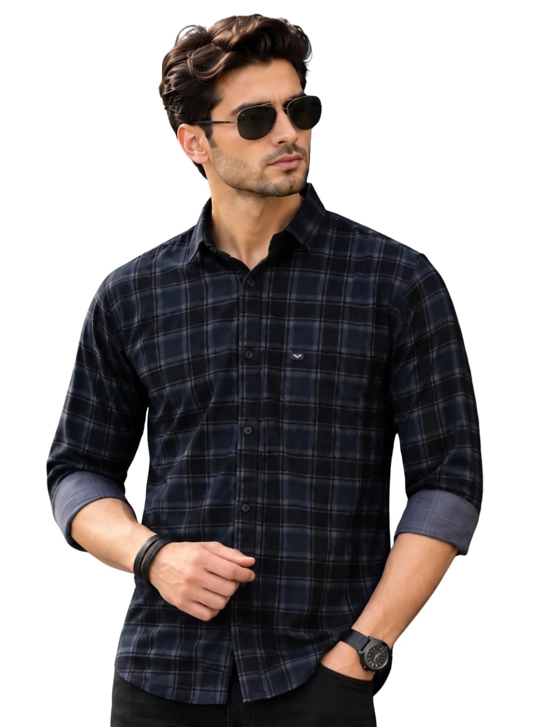 Majestic Man Small Checkered Slim fit Cotton Casual Shirt
