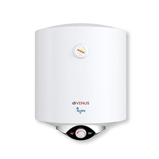 VENUS Audra 10AV 10-Litre (White) Water Heater, Porcelain Enamelled Glass Lined Tank, BEE Star Rating - 5 Stars:ISI ;Free Flexible Hose
