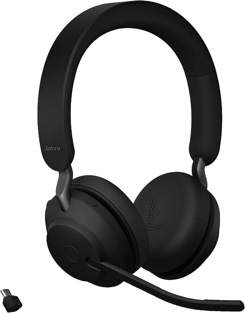 Jabra Evolve2 65 MS Wireless On Ear Headphones with Link380c, Stereo, Wireless Bluetooth Headset for Calls and Music, 37 Hours of Battery Life, Passiv...