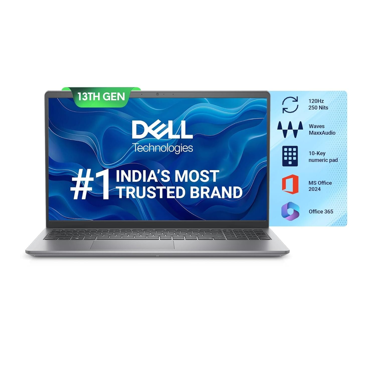 Dell Vostro 13th Gen Laptop Intel, Intel Core i3-1305U, 15.6" FHD 120Hz 250 nits Narrow Border Display, 16GB DDR4 RAM, 512GB, Intel UHD Graphics, Win 11 + Office H&S 2024, Titan Grey, 1.66Kg