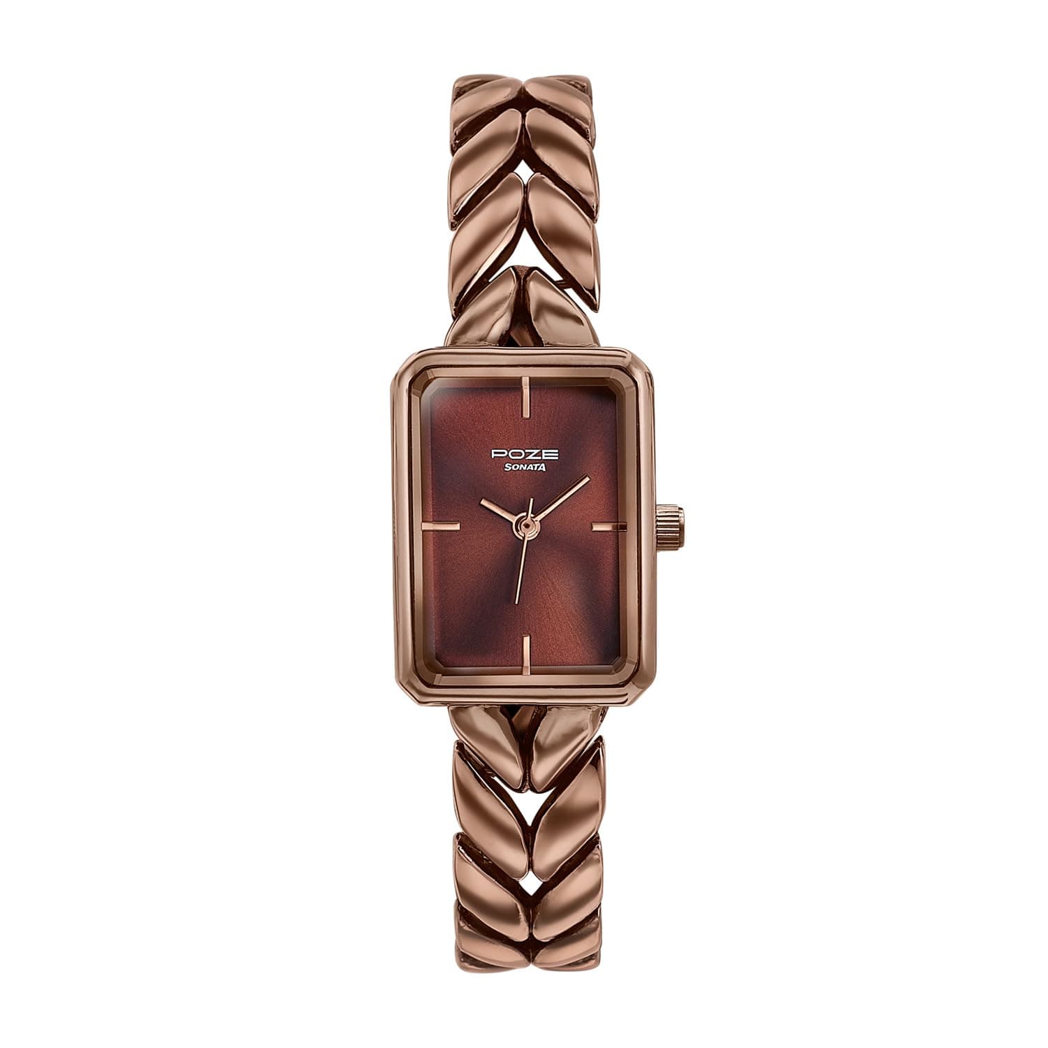 Sonata Poze 7 Analog Brown Dial IP Brown Alloy Strap-Solid Link Strap Watch for Women - SP80142KM01W