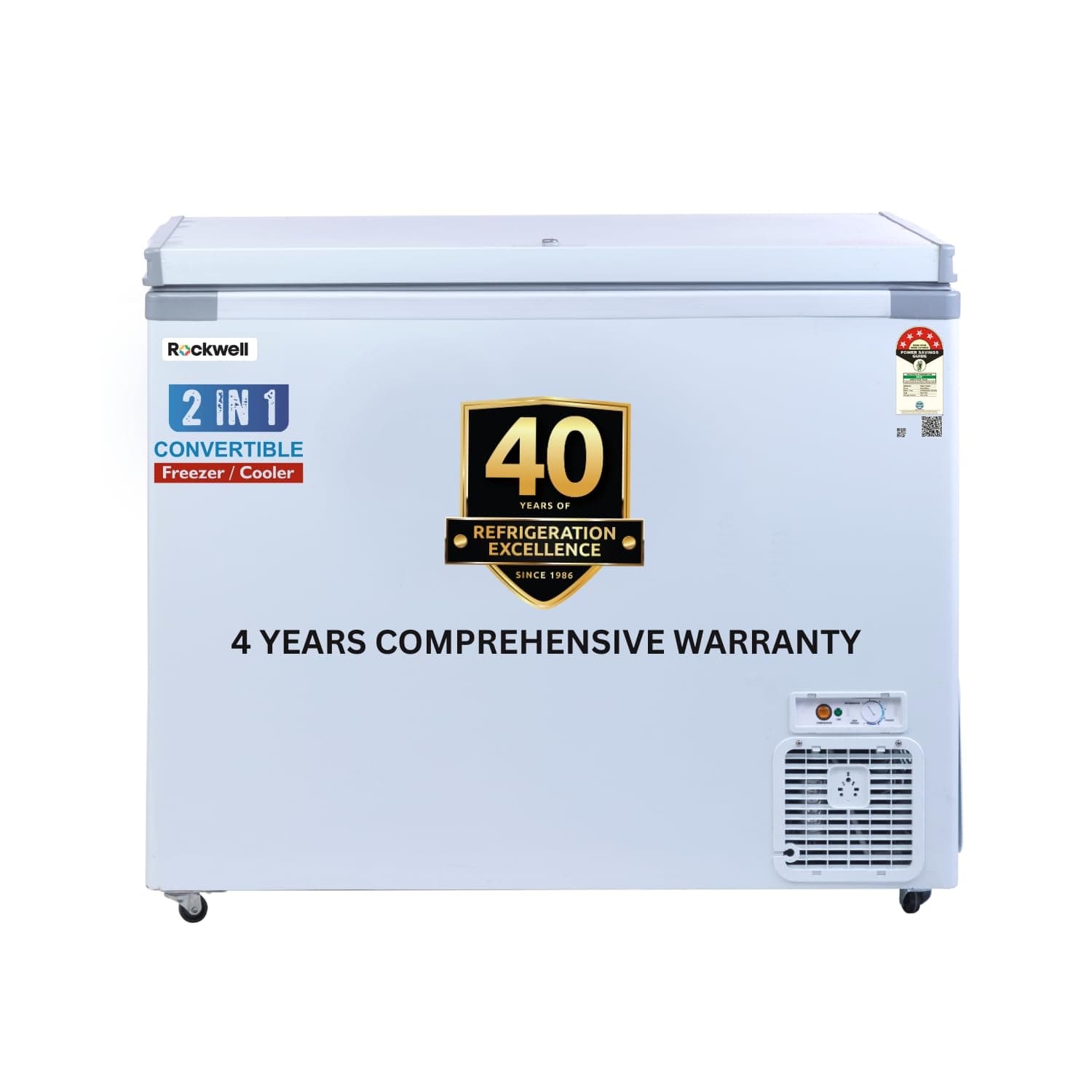 Rockwell 350SDU Deep Freezer Single Door, 5 Star Energy Saving, Fast Cooling, Convertible Freezer/Cooler Chest Freezer, Low Power Consumption, 4 Year...