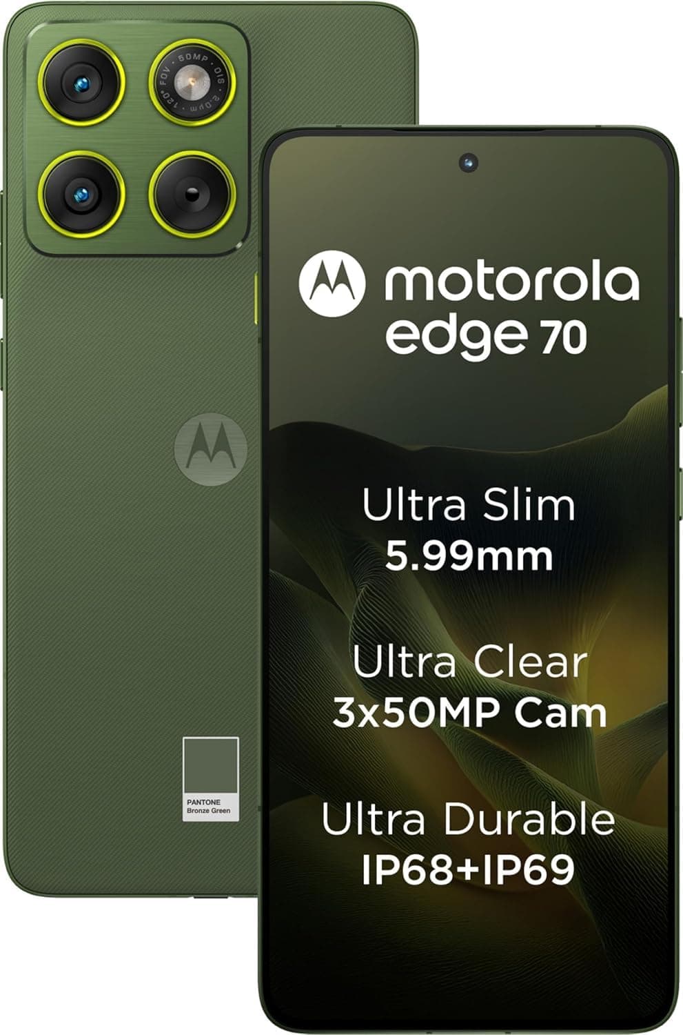 Motorola Edge 70 5G (Bronze Green, 8GB RAM, 256GB Storage) | Snapdragon 7 Gen 4 | 6.7" P-OLED 120Hz Display | 50MP Dual Rear Camera | 50MP Front Camer...