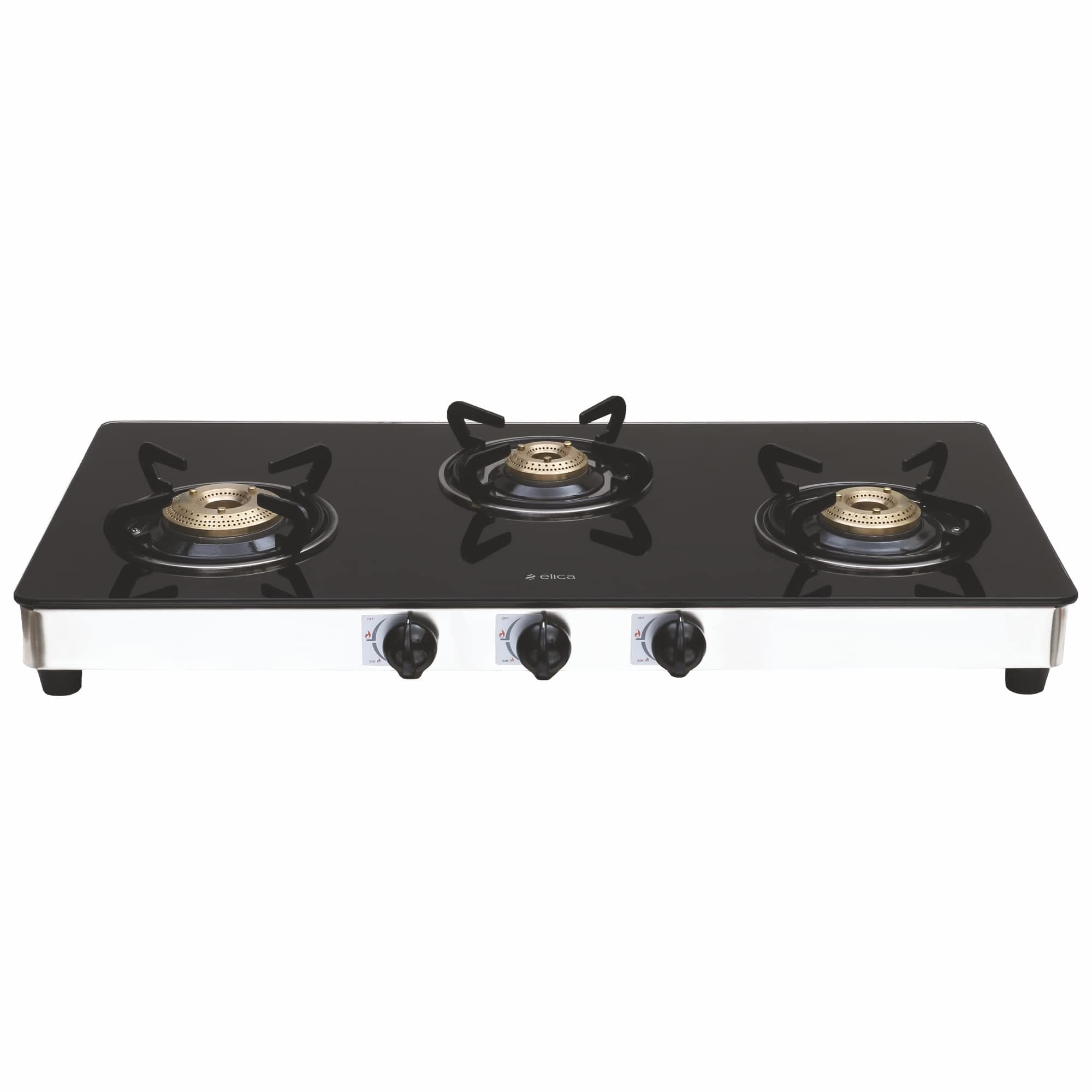Elica Vetro Glass Top 3 Burner Auto Ignition Gas Stove (773 CT VETRO AI S)