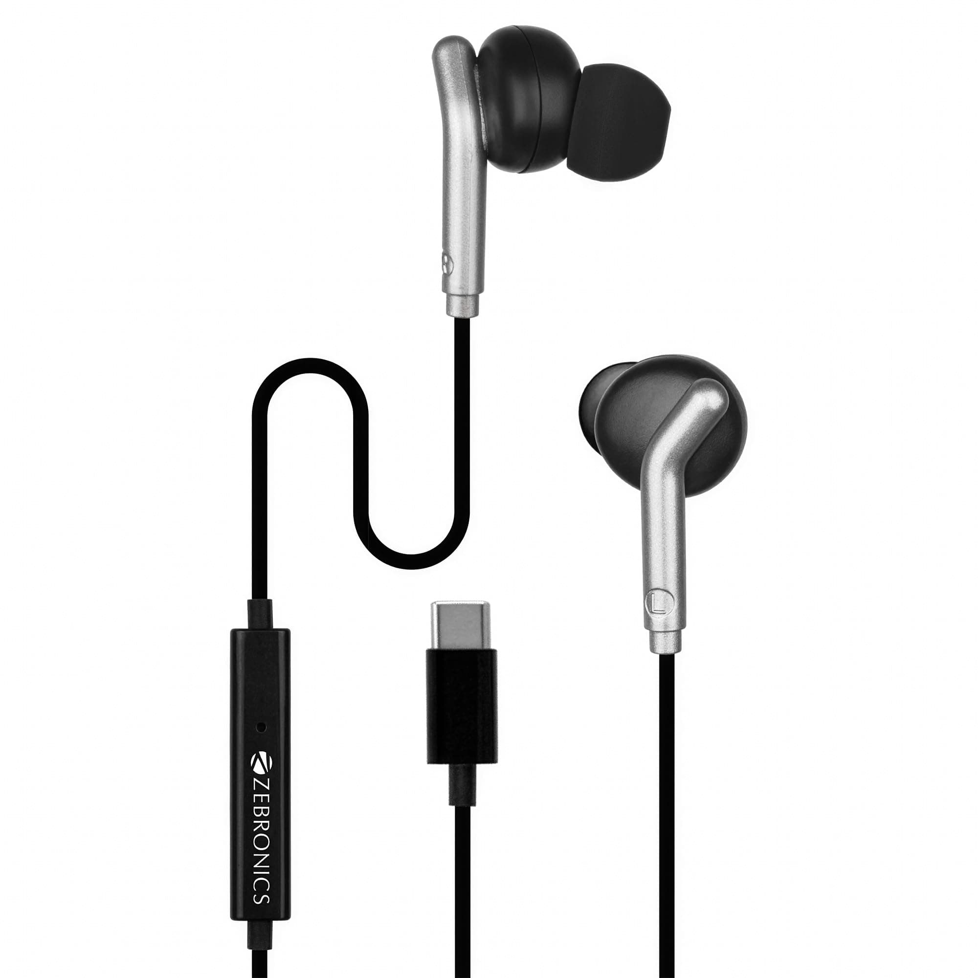 Zebronics Type-C Wired Earphones, in-Line MIC, Deep Bass, 1.2m Cable, 10mm Neodymium Driver, Light Weight, in-Ear Design, Compatible with Mobile, Tabl...