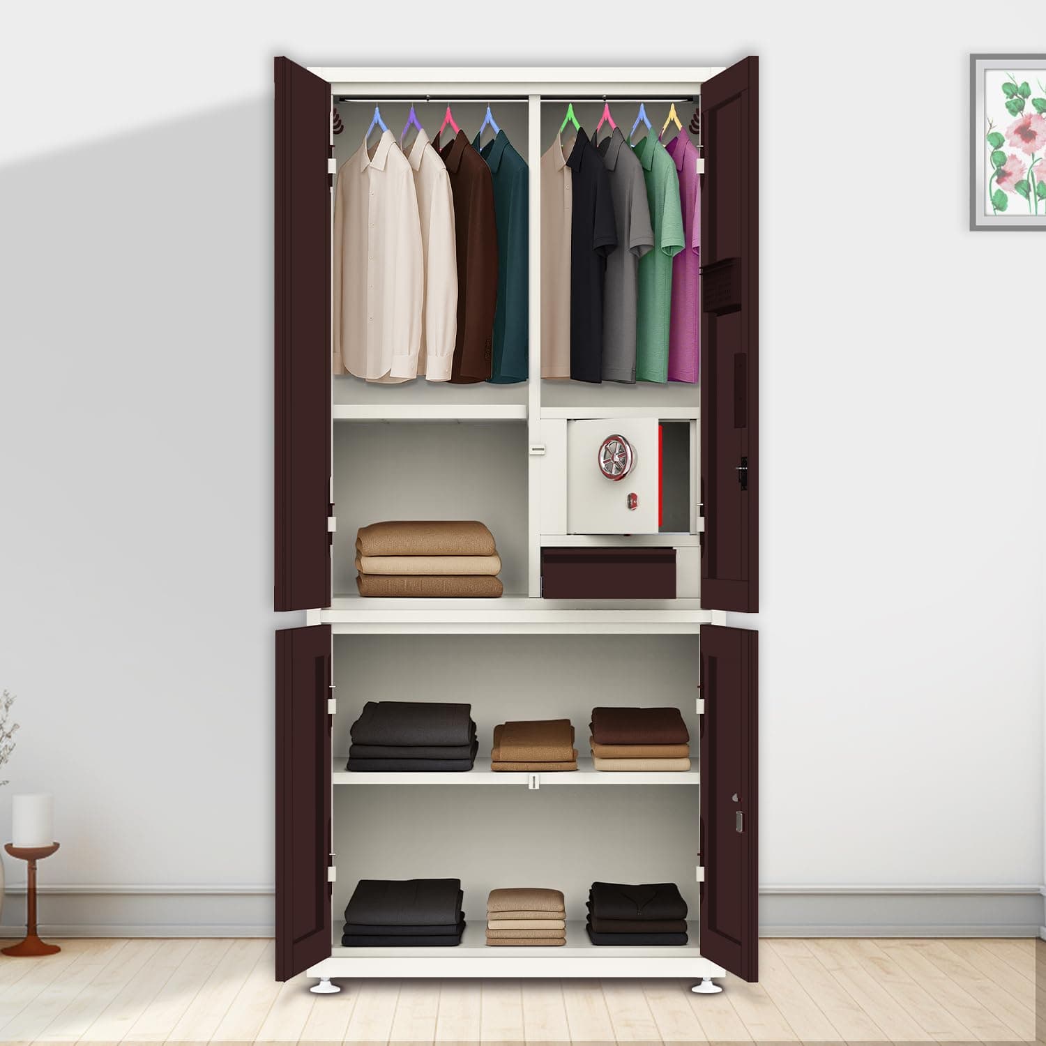 Triveni almirah GOMTI-4 Model |10-Year Guarantee on Paint & Lock |Spacious 4-Door Steel Wardrobe with Top & Bottom Storage Sections| Powder Coated Finish|Tijori Locker | Bangle Drawer| 8 Pin Hangers