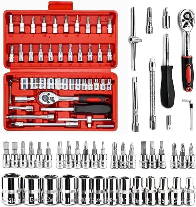 BrandFlex Tool Kit for Home Use | Tools Set, Hand Tools, Bike Tool Kit Set, Socket Wrench Set, Spanner Set All Size Tool Kit Goti Pana Set - Box End (46 in 1), Multicolor