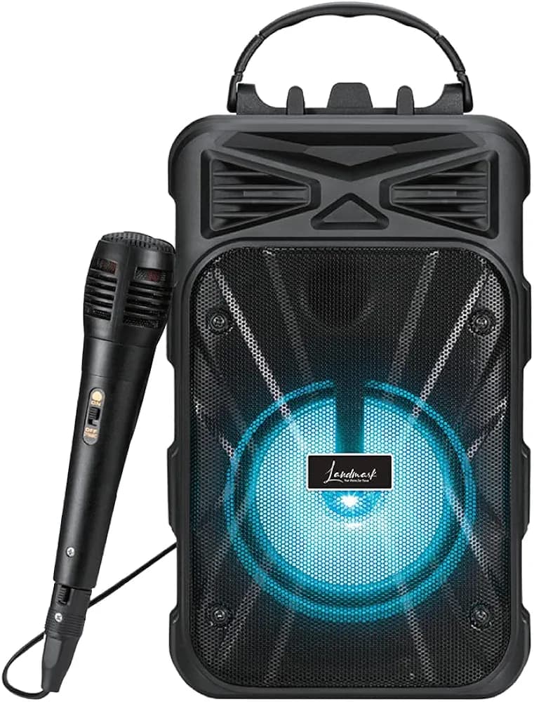 LANDMARK LM BT1081 Aura Wireless Speaker Bluetooth Party Speaker (5W) with Karaoke Mic Functions, Surround Sound,4-inch Dual Driver, 6Hrs Battery Life & LED Lights Supports Aux, USB, TF & TWS - Black