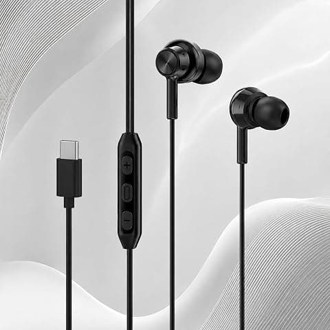 Original 100 C Wired Earphone Type C Compatible with Samsung,OnePlus, Oppo, Vivo Wired in-Ear Earphones with Built-in Mic,High-Sensitivity Microphone, Audio for Everyday Use (Black)