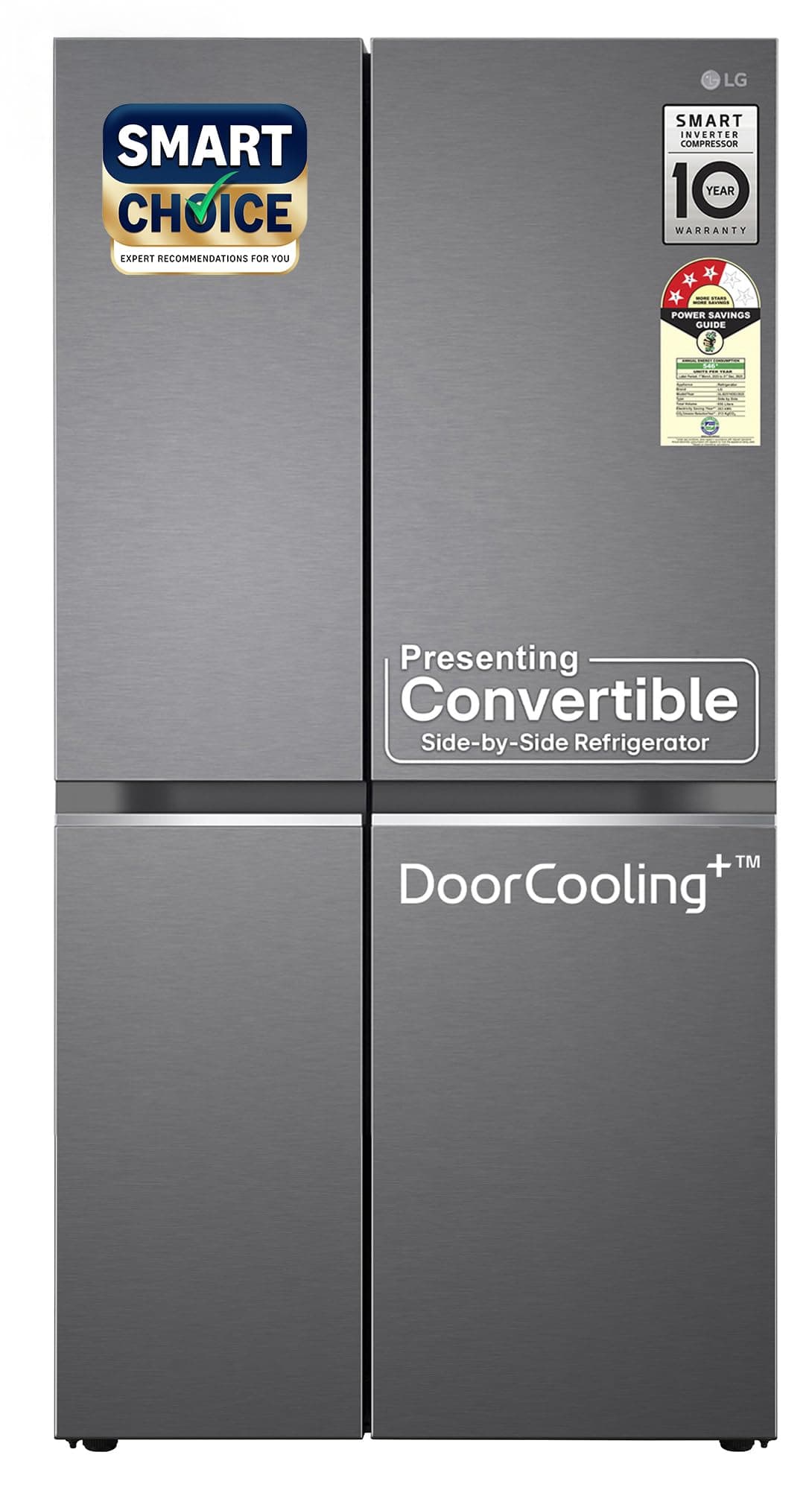 LG 650 L, 3 Star, Smart Inverter Compressor, Convertible, Door Cooling+, Frost Free Double Door Side by Side Refrigerator (GL-B257HDS3, Dazzle Steel, ...