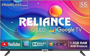 Reliance 139 cm (55 inch) QLED Ultra HD (4K) Smart Google TV Metal Body with Frameless Design & Voice Remote (RGT55GT8724UHD)