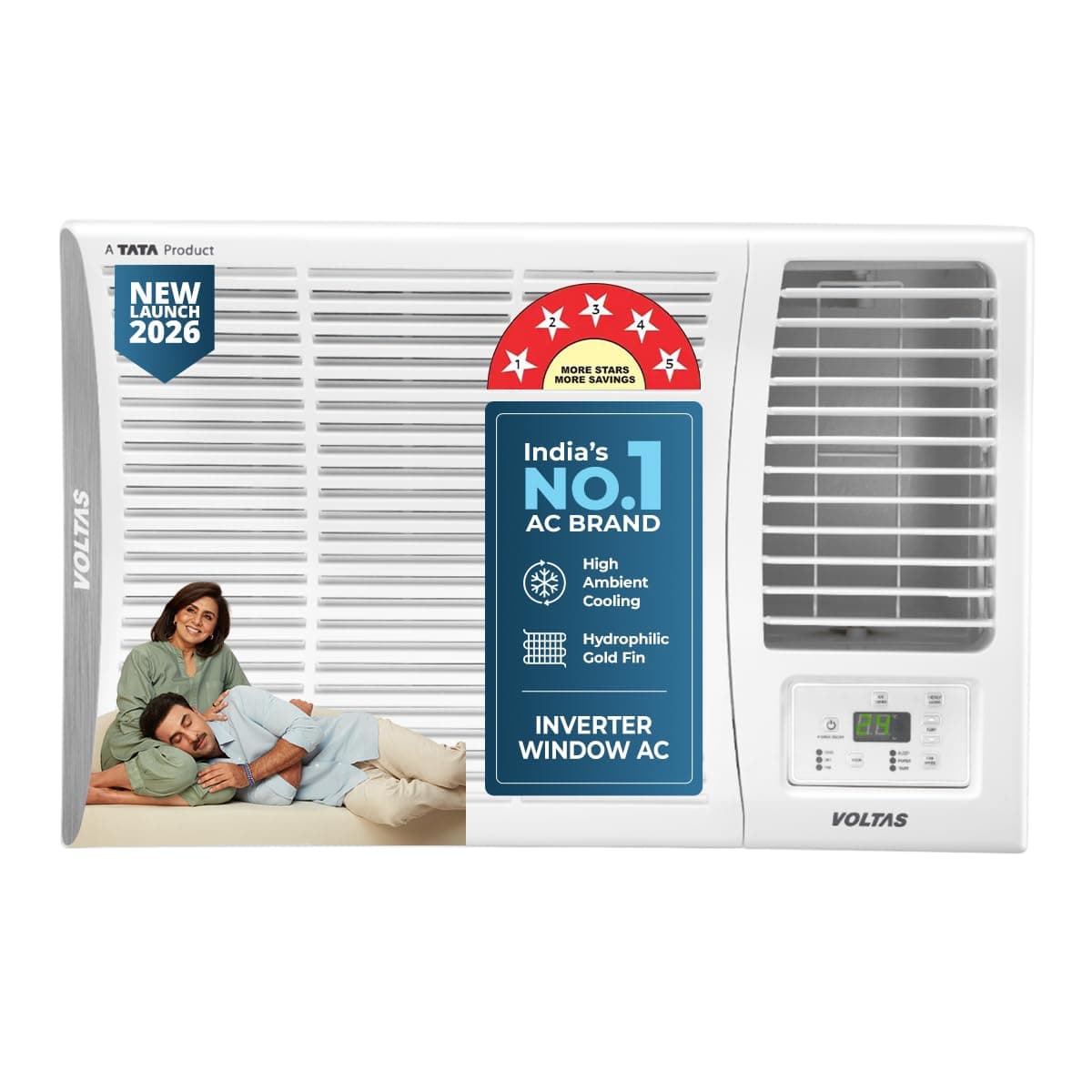 Voltas 1.5 ton 5 Star Inverter Window AC (Copper, 2-in-1 Cooling Modes, Anti-Dust Filter, 2-Way Swing, Memory Restart, Sleep Mode (185INV ELITE, White...