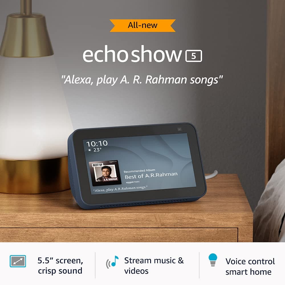 All new Echo Show 5 (2nd Gen, 2021 release) - Certified Refurbished, Smart speaker with 5.5" screen, crisp sound and Alexa (Blue)