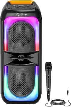 (Refurbished) pTron Fusion Beats V2 40W Karaoke Bluetooth Party Speaker with Loud & Clear Stereo Sound, Vivid RGB Lights, 3 mtr Wired Mic, BT/USB/SD C...