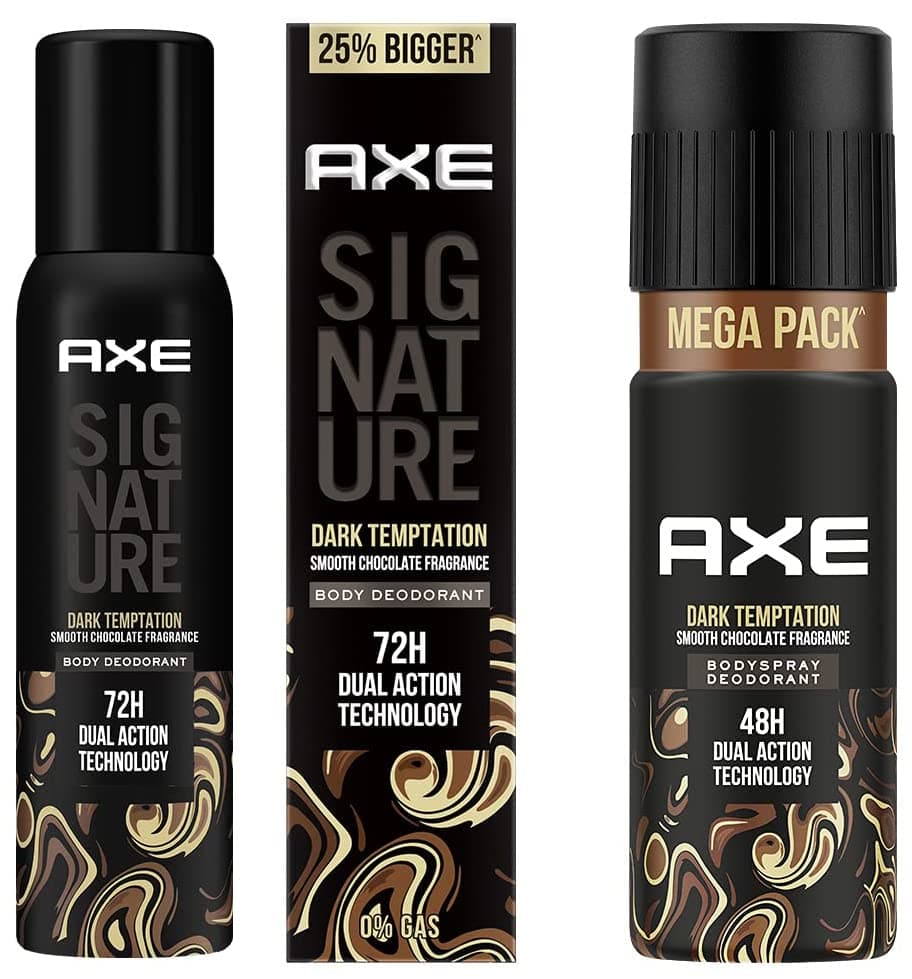 AXE Dark Temptation Long Lasting Deodorant Bodyspray For Men 215 ml & Axe Signature Dark Temptation No Gas Deodorant Bodyspray for Men 154 ml