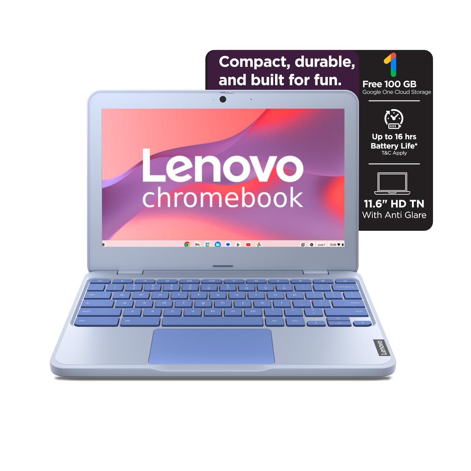 Lenovo Chromebook Intel Celeron N4500 (4GB RAM/64GB eMMC 5.1/11.6 Inch (29.46cm)/HD Display/2Wx2 Stereo Speakers/HD Camera/Chrome OS/Blue/1.21Kg), 82U...