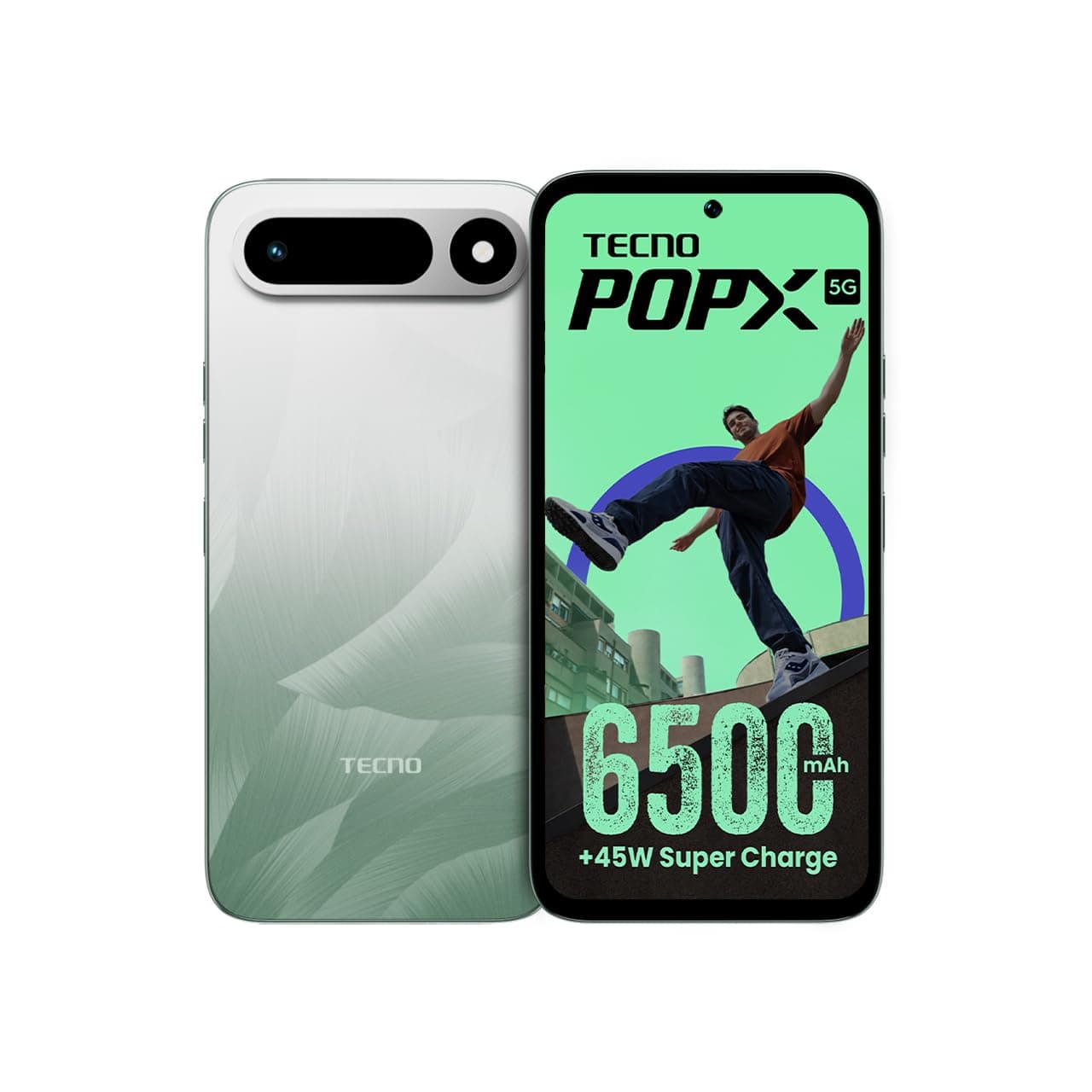 Tecno POP X 5G (Ripple Green, 4GB+128GB) | 6500mAh+45W Fast Charger | IP64 Pro | MIL-STD 810H Protection | Upto 18GB* RAM | Fastest 8X Network Speed* ...