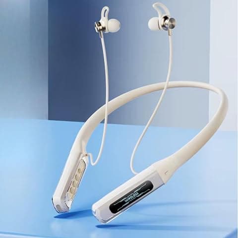 iFAST IF-730 Digital Display Bluetooth 5.4 Wireless Neckband Earphone with Karaoke Singing (White)