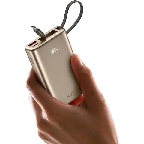 Noise 65W Compact Power Bank 20000mAh Fast Charging PD 3.0 with PPS: Built-in Type-C Cable, Digital Battery%, Advanced Safety, Triple Output | for MacBook, Laptop, iPhone, Android, Tablet (Titanium)