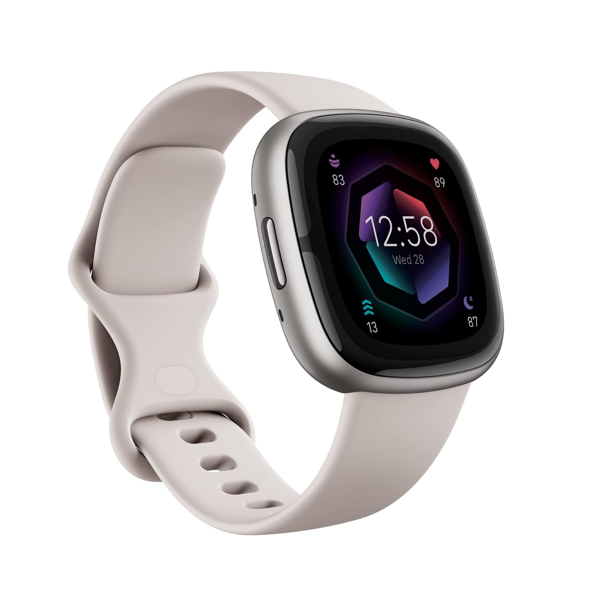 Fitbit Sense 2 Health & Fitness Watch (Lunar White / Platinum Aluminium) with 6-Month Premium Membership