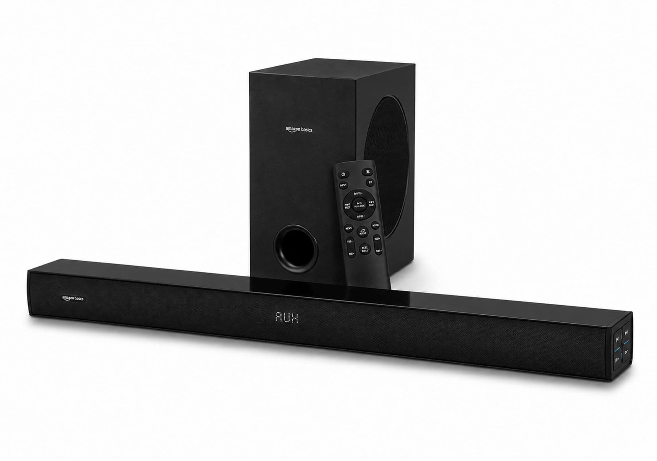 amazon basics 160W Soundbar with Subwoofer, 2.1 Channel Sound System for TV, 6.5" Bass Driver, HDMI ARC, Optical, Bluetooth 5.3, USB, AUX, Remote Cont...