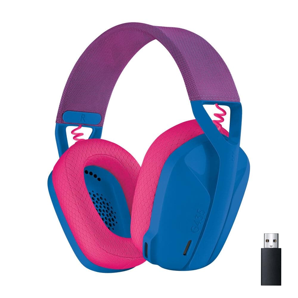 Logitech G435 Lightspeed and Bluetooth Wireless Over Ear Gaming Headphones - Lightweight, with mics, 18h Battery, Compatible with Dolby Atmos, PC, PS4