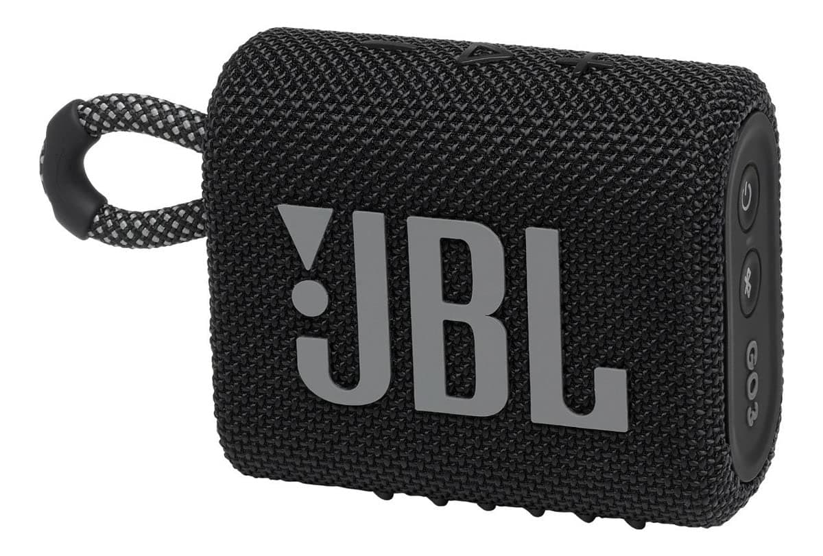 JBL Go 3, Wireless Ultra Portable Bluetooth Speaker, JBL Pro Sound, Vibrant Colors with Rugged Fabric Design, Waterproof, Type C (Without Mic, Black)