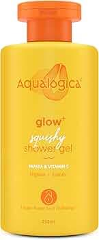 Aqualogica Body Wash Glow+ Squishy Shower Gel with Papaya & Vitamin C for Dry, Oily, Glowing & Hydrated Skin for Men & Women -250ml