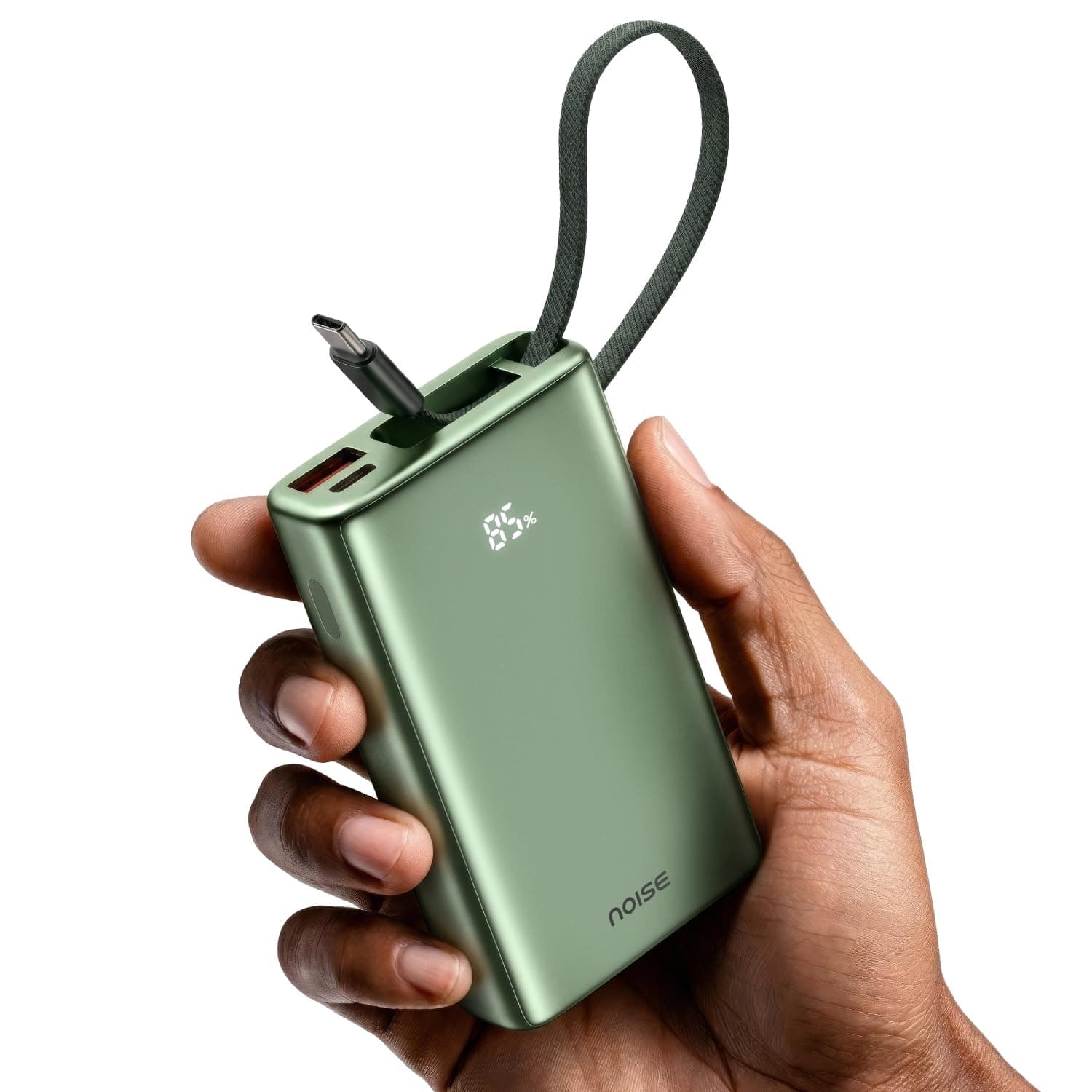 Noise Power Bank 10000mAh: Built-in Type-C Cable, 22.5W Fast Charging, 120g Ultra-Compact, LED Display for Battery%, Premium Metallic Finish, Triple D...